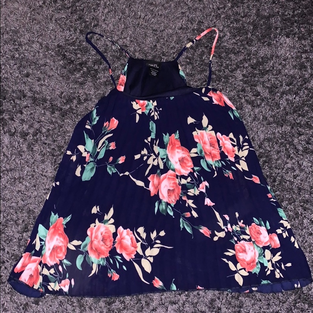 Navy tank top with roses.